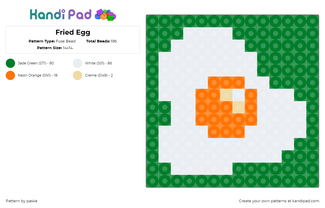 Fried Egg - Fuse Bead Pattern by paske on Kandi Pad - egg,breakfast,food,sunny side up,cooking,kitchen