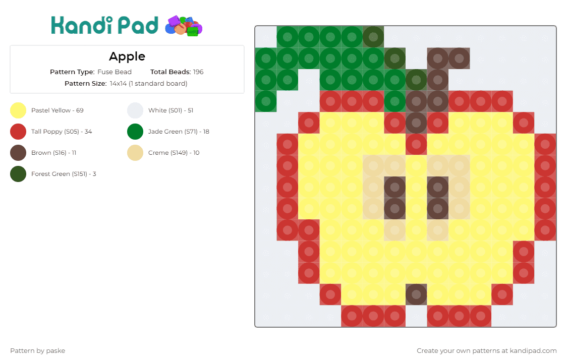 Apple - Fuse Bead Pattern by paske on Kandi Pad - apple,fruit,food,healthy,leaf,stem,red