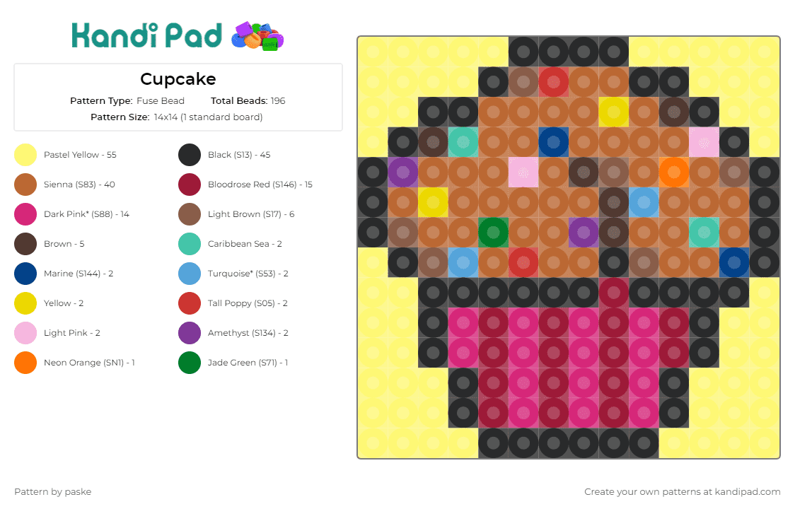 Cupcake - Fuse Bead Pattern by paske on Kandi Pad - cupcake,dessert,food,sweet,treat,bakery,colorful,sprinkles
