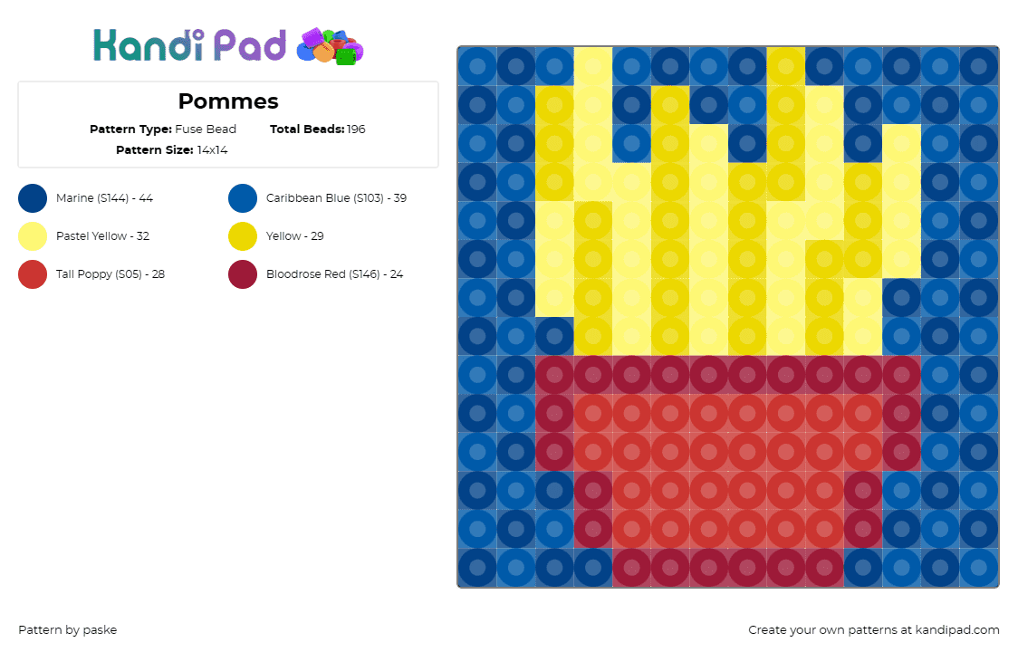 Pommes - Fuse Bead Pattern by paske on Kandi Pad - fries,food,fast food,snack,golden,box