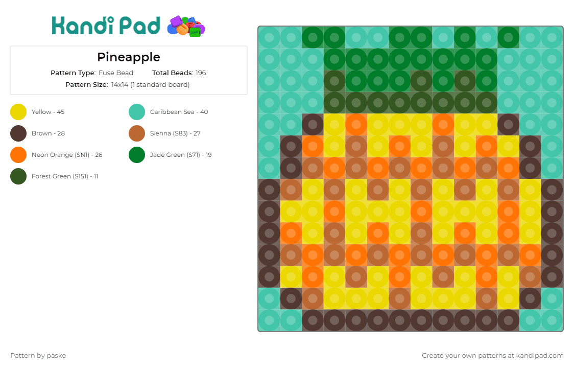Pineapple - Fuse Bead Pattern by paske on Kandi Pad - pineapple,fruit,food,tropical,yellow,orange