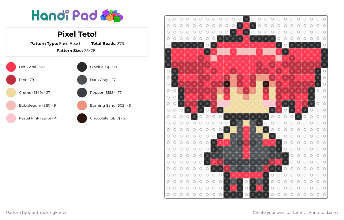 Pixel Teto! - Fuse Bead Pattern by idontfreakingknow on Kandi Pad - red