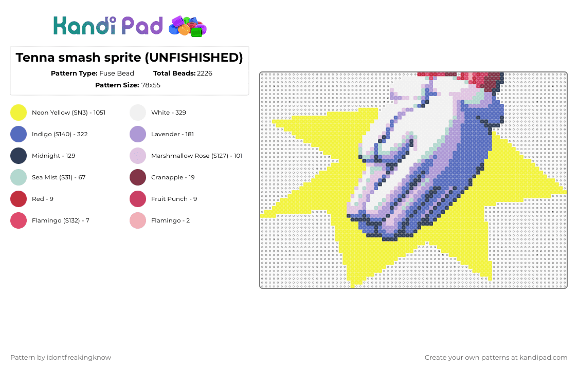 Tenna smash sprite (UNFISHISHED) - Fuse Bead Pattern by idontfreakingknow on Kandi Pad - pink,blue,yellow
