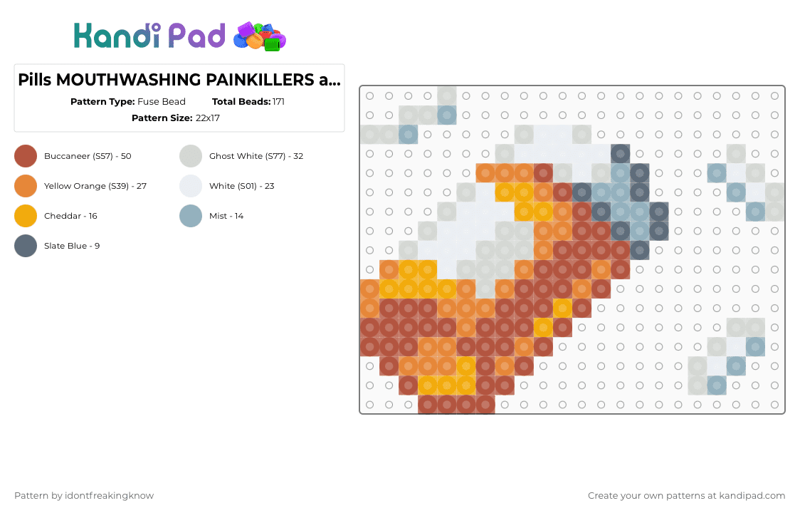 Pills MOUTHWASHING PAINKILLERS ahAhAhAHAAH - Fuse Bead Pattern by idontfreakingknow on Kandi Pad - orange, red