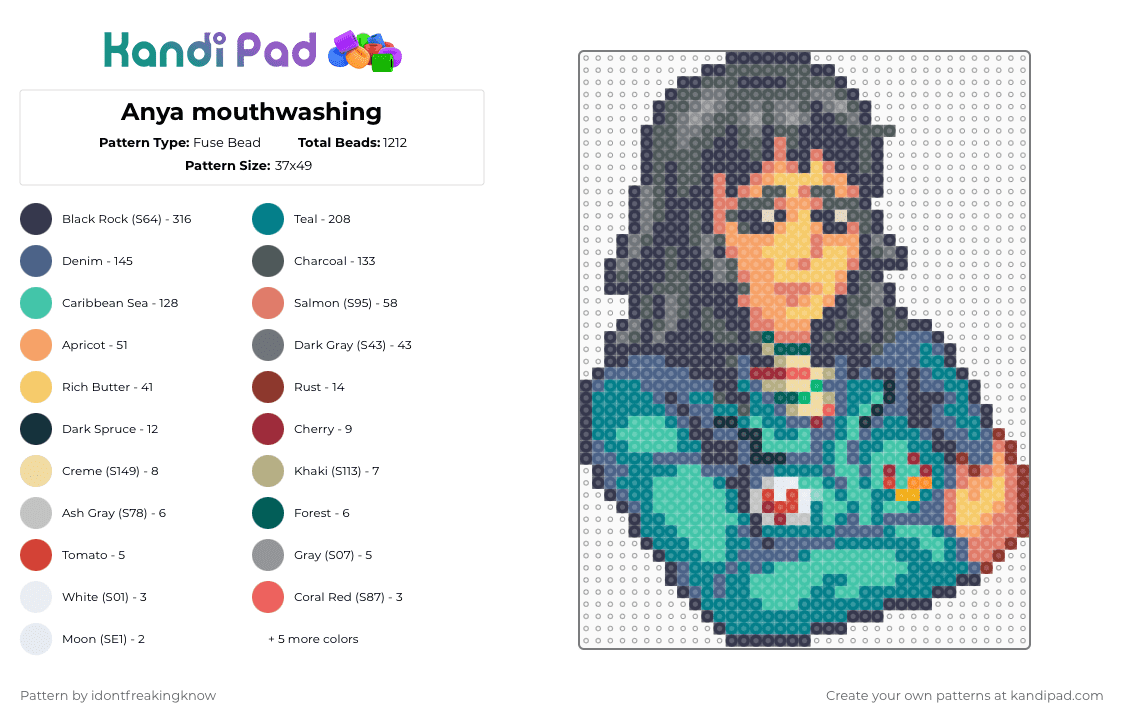 Anya mouthwashing - Fuse Bead Pattern by idontfreakingknow on Kandi Pad - purple,blue,orange,colorful