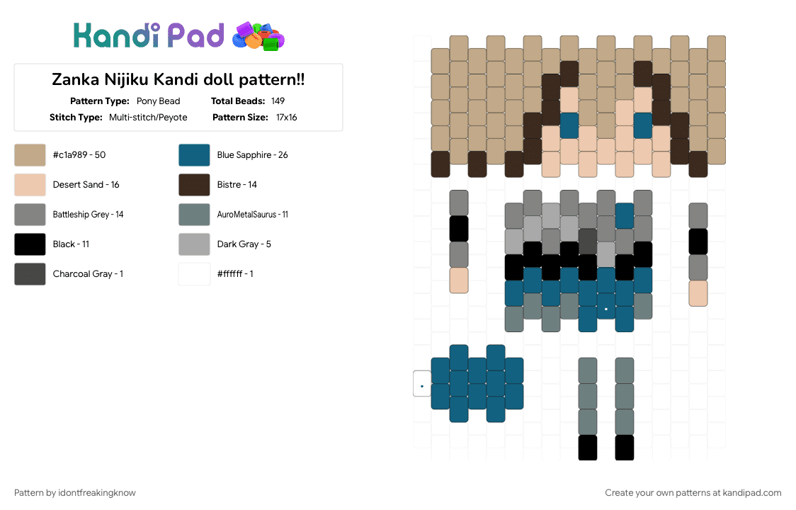 Zanka Nijiku gachiakuta Kandi doll!! - Pony Bead Pattern by idontfreakingknow on Kandi Pad - anime, beige, boy, boykisser, gachiakuta, janka, trash, zanka, zanka nijiku