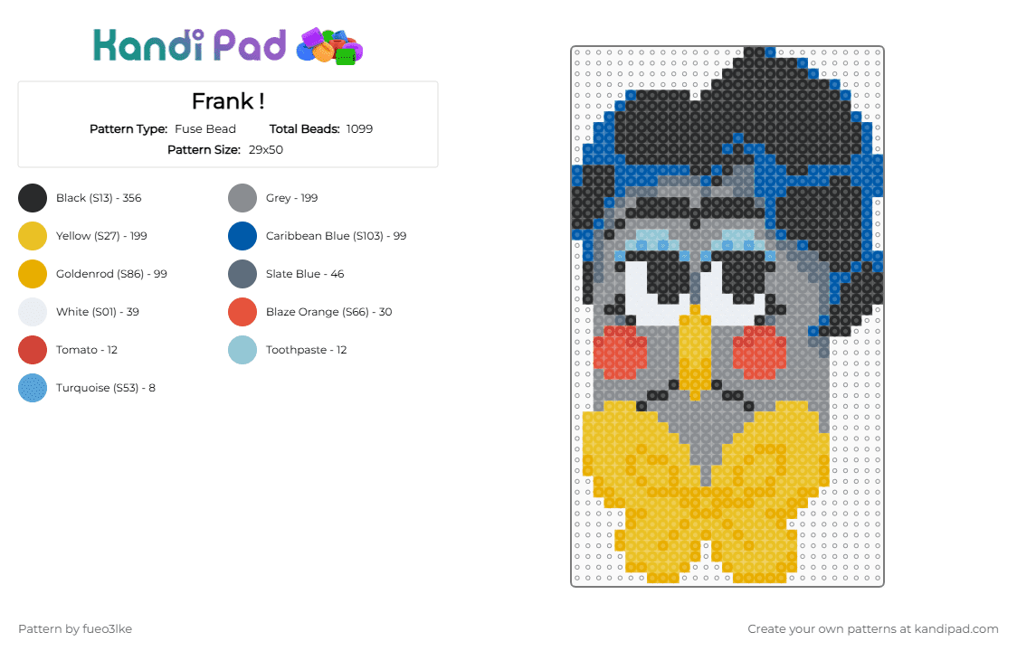 Frank ! - Fuse Bead Pattern by fueo3lke on Kandi Pad - gray,yellow,welcome home,frank,frank frankly,welcome home frank,arg,whrp