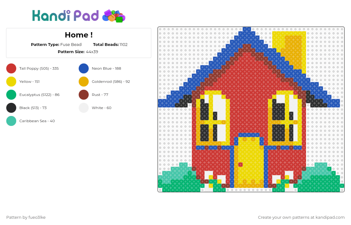 Home ! - Fuse Bead Pattern by fueo3lke on Kandi Pad - blue,yellow,red,welcome home,welcomehome,home,clownshapedcoffin,clown,partycoffin,welcomehomearg,arg