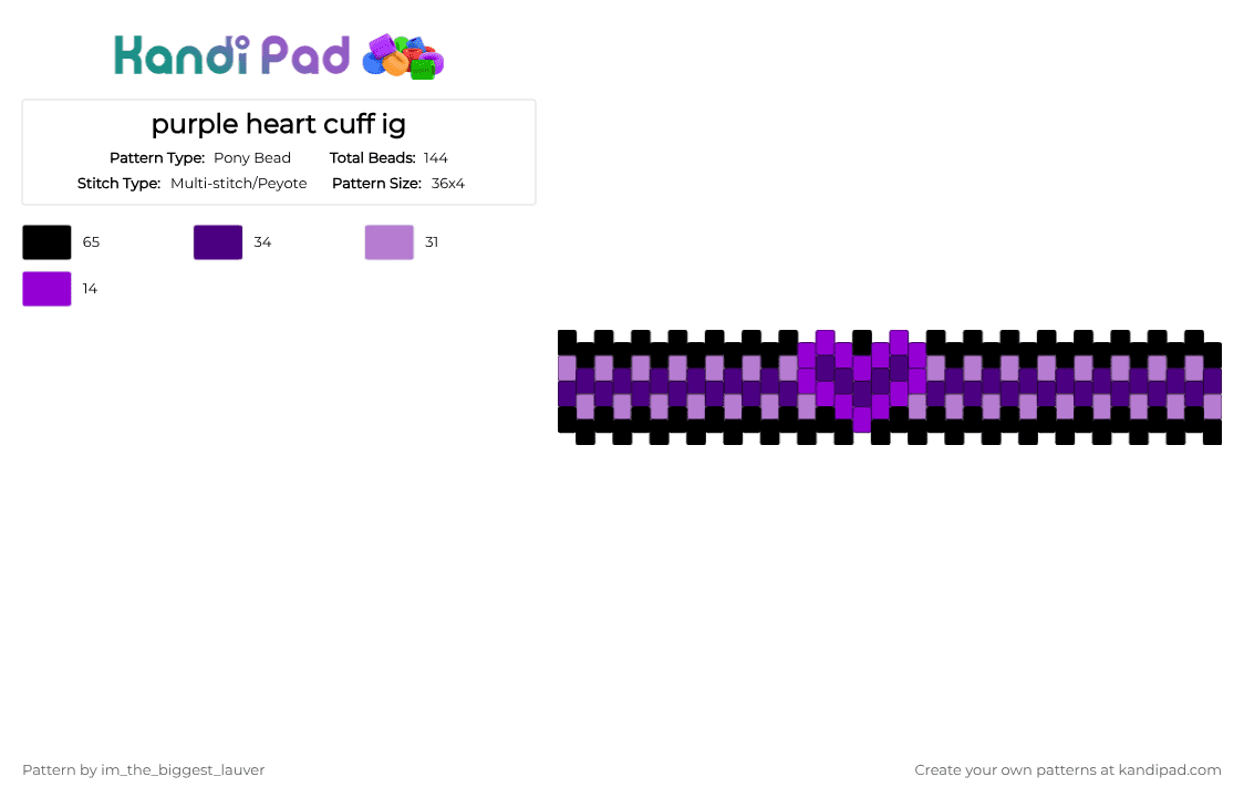 purple heart cuff ig - Pony Bead Pattern by im_the_biggest_lauver on Kandi Pad - purple,pink