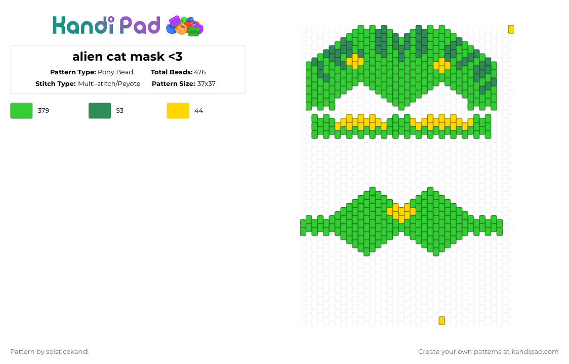 alien cat mask - Pony Bead Pattern by solsticekandi on Kandi Pad - green