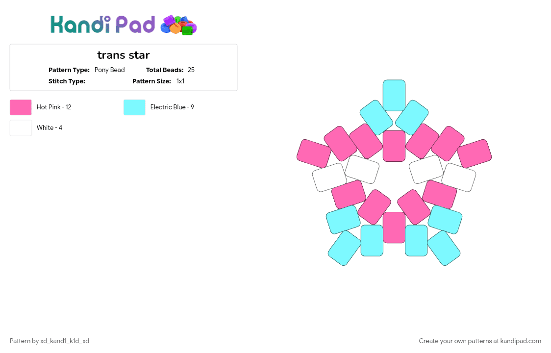 trans star - Pony Bead Pattern by xd_kand1_k1d_xd on Kandi Pad - light blue, pink, pride