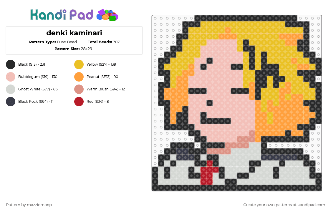 denki kaminari - Fuse Bead Pattern by mazziemoop on Kandi Pad - beige, orange, yellow