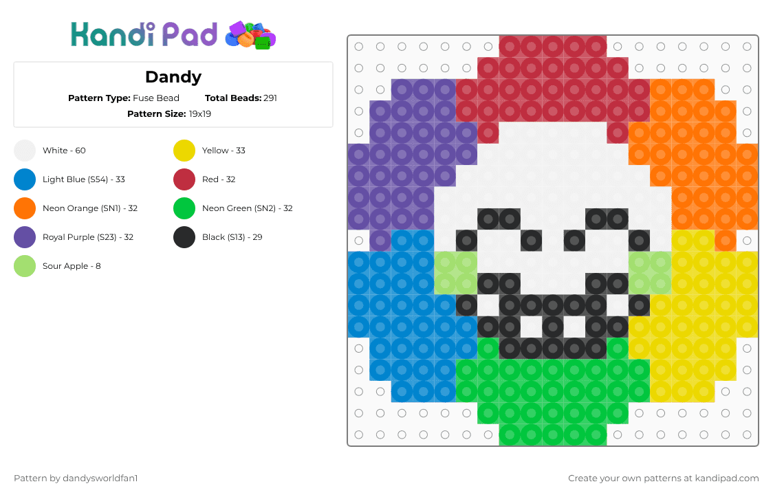 Dandy - Fuse Bead Pattern by dandysworldfan1 on Kandi Pad - orange,green,purple,colorful