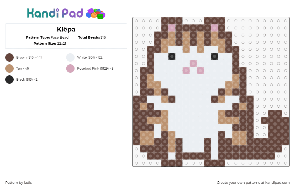 Klëpa - Fuse Bead Pattern by ladis on Kandi Pad - cat,animal,pet,cute,feline,brown,white