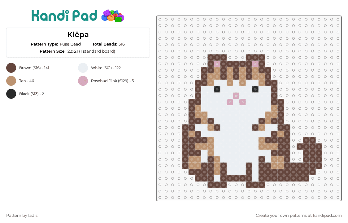 Klëpa - Fuse Bead Pattern by ladis on Kandi Pad - cat,animal,pet,cute,feline,brown,white