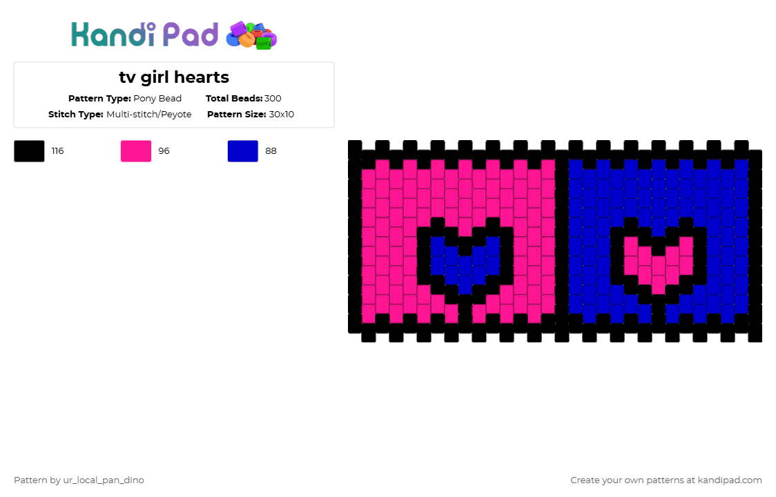 tv girl hearts - Pony Bead Pattern by ur_local_pan_dino on Kandi Pad - pink,purple,tv girl