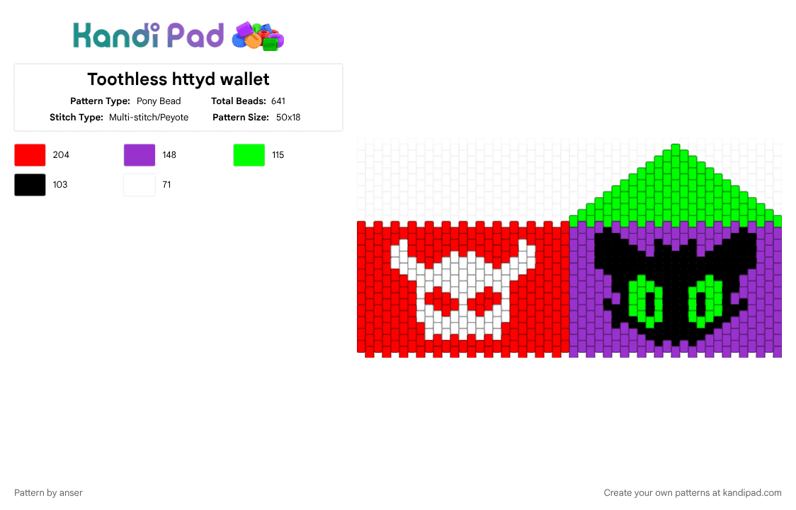 Toothless httyd wallet - Pony Bead Pattern by anser on Kandi Pad - red