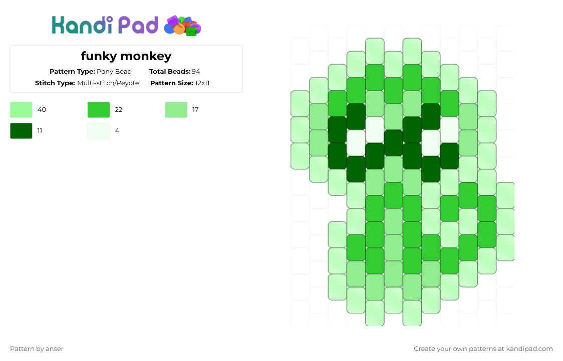 funky monkey - Pony Bead Pattern by anser on Kandi Pad - teal,green