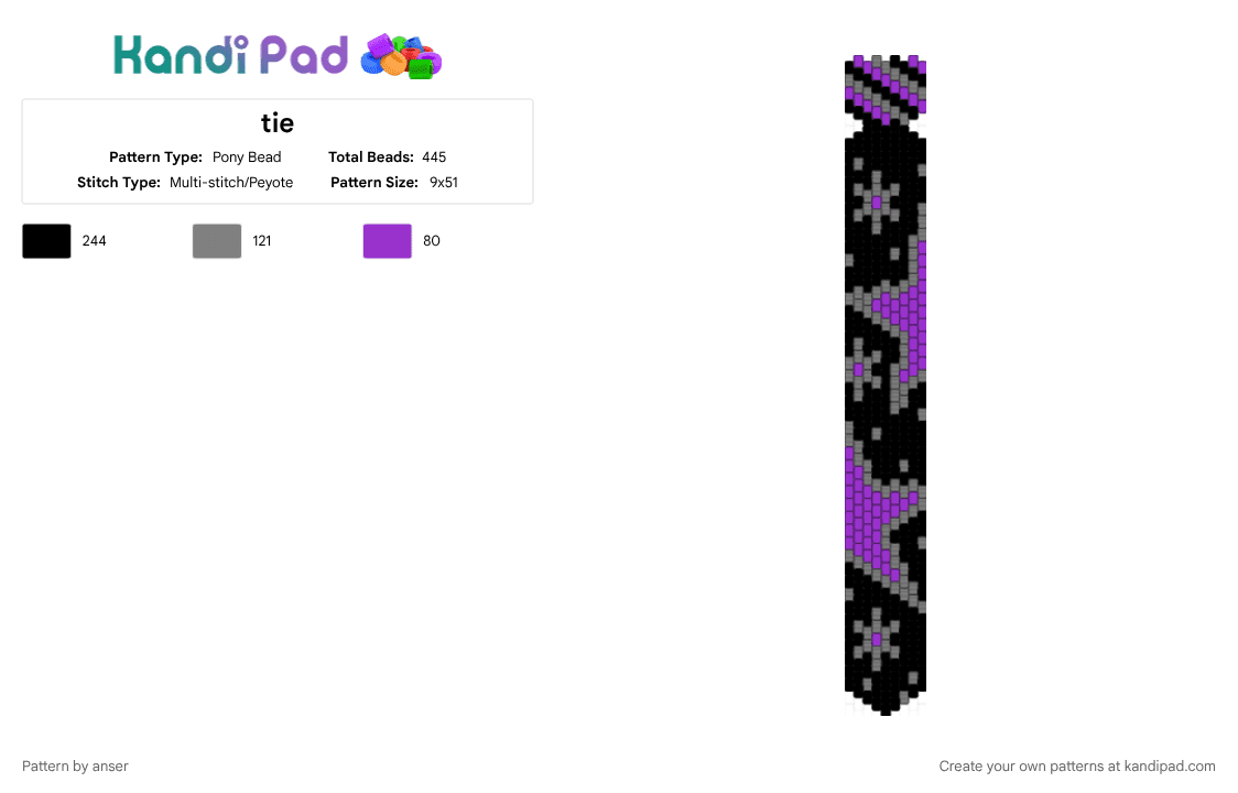 tie - Pony Bead Pattern by anser on Kandi Pad - purple,gray