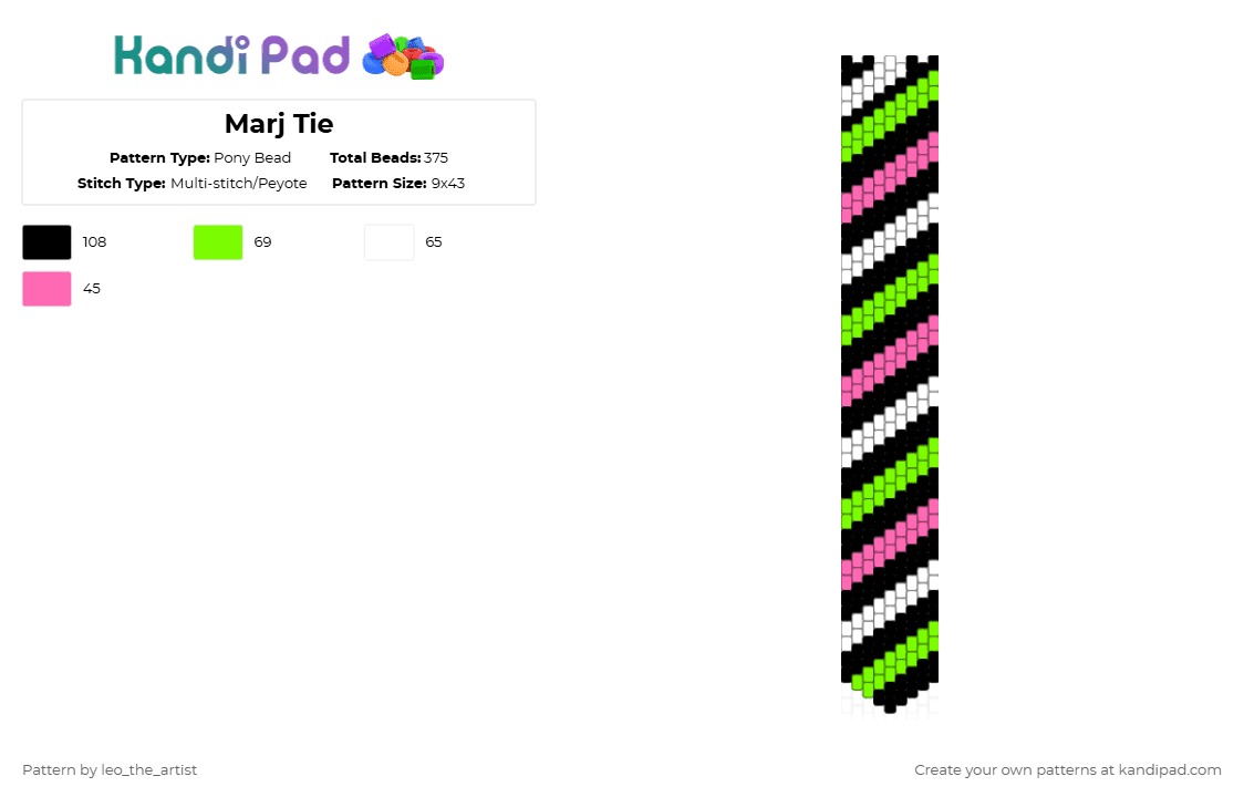 Marj Tie - Pony Bead Pattern by leo_the_artist on Kandi Pad - green,pink,tie,south park