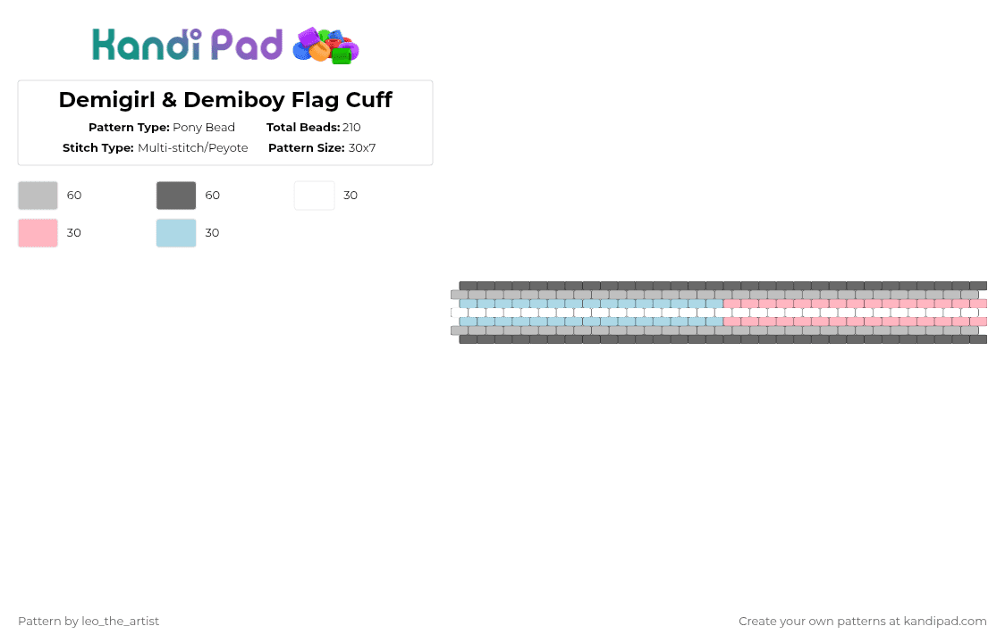 Demigirl & Demiboy Flag Cuff - Pony Bead Pattern by leo_the_artist on Kandi Pad - beige,gray