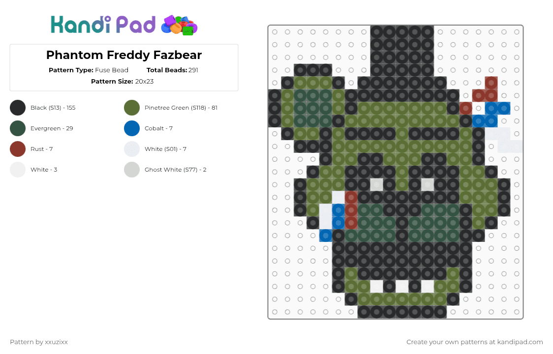 Phantom Freddy - Fuse Bead Pattern by xxuzixx on Kandi Pad - black,gold,fnaf,five nights at freddys,horror,game,horror game