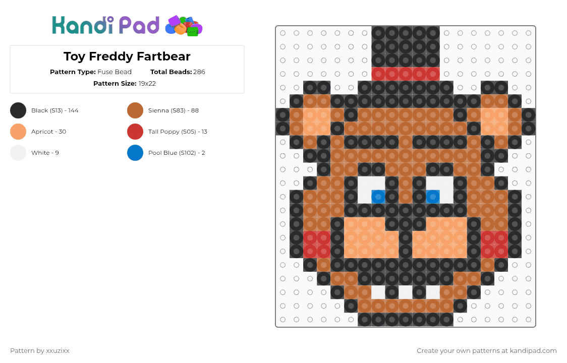 Toy Freddy - Fuse Bead Pattern by xxuzixx on Kandi Pad - black,tan,fnaf,five nights at freddys,horror,game,horror game
