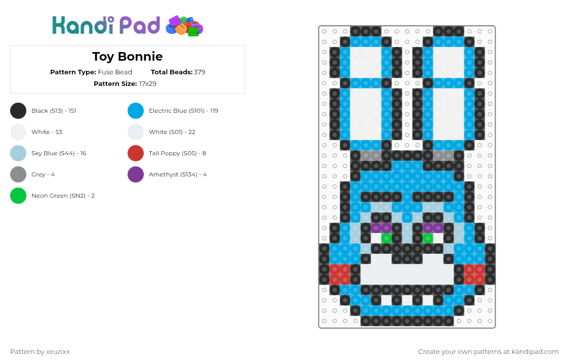 Toy Bonnie - Fuse Bead Pattern by xxuzixx on Kandi Pad - light blue,fnaf,five nights at freddys,horror,game,horror game