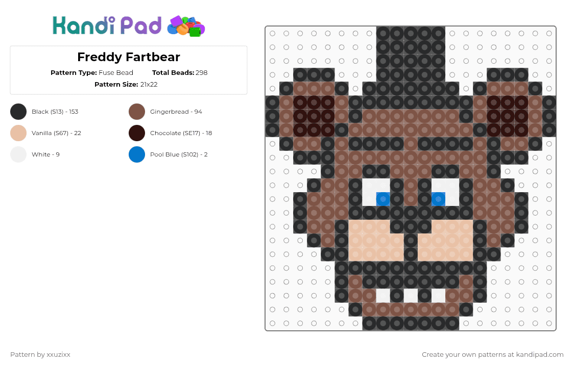 Freddy Fazbear - Fuse Bead Pattern by xxuzixx on Kandi Pad - fnaf,five nights at freddys,horror,game,horror game,black,tan