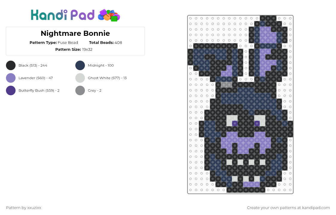 Nightmare Bonnie - Fuse Bead Pattern by xxuzixx on Kandi Pad - black,purple,fnaf,five nights at freddys,horror,game,horror game