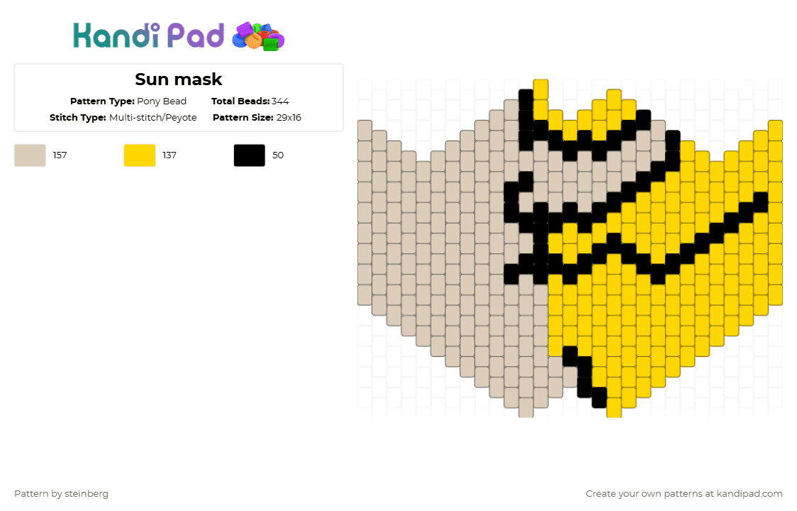 Sun mask - Pony Bead Pattern by steinberg on Kandi Pad - yellow,beige