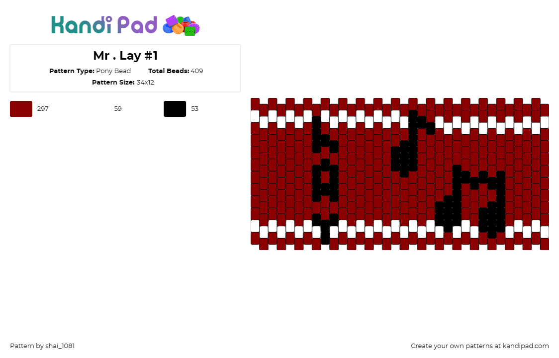 Mr . Lay #1 - Pony Bead Pattern by shai_1081 on Kandi Pad - music,cuff,rhythm,vibrant,red