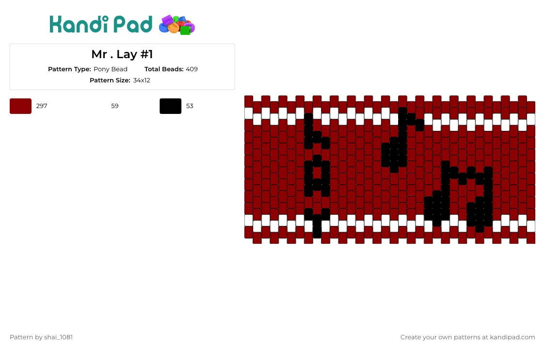 Mr . Lay #1 - Pony Bead Pattern by shai_1081 on Kandi Pad - music,cuff,rhythm,vibrant,red