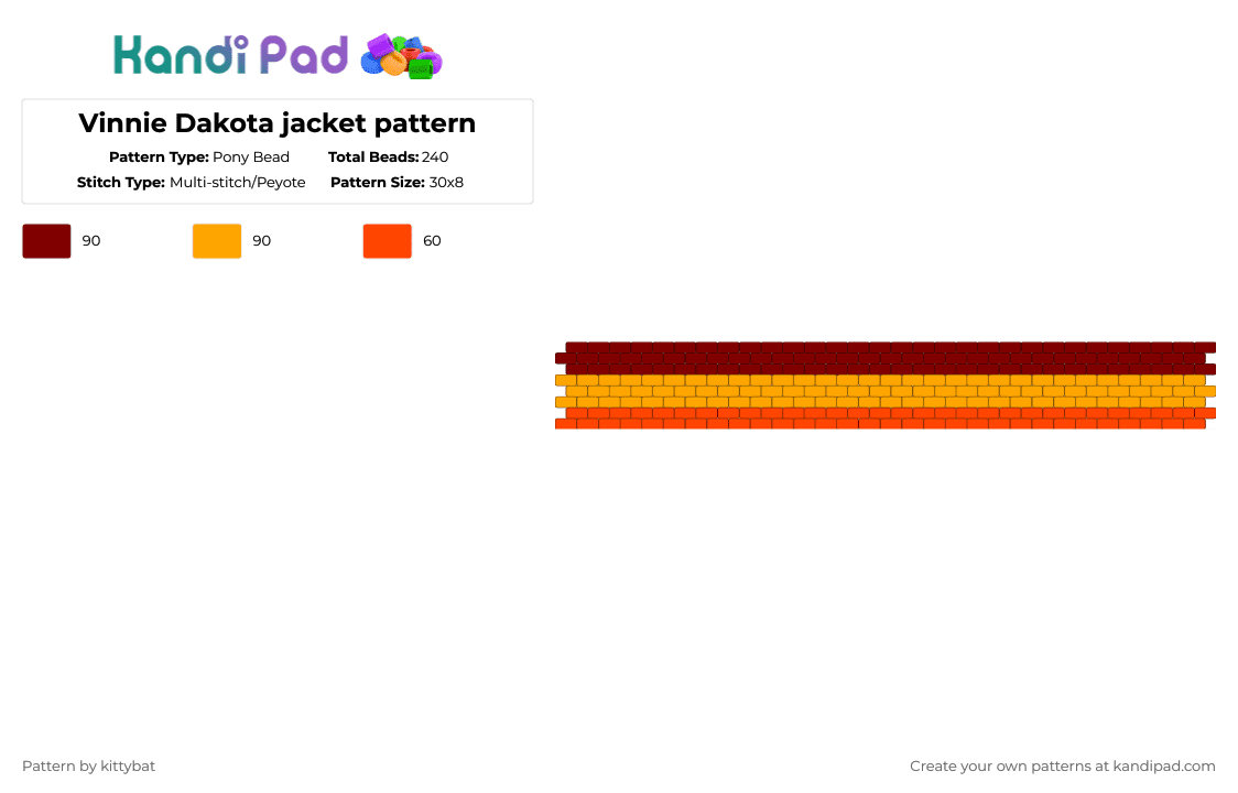 Vinnie Dakota jacket pattern - Pony Bead Pattern by kittybat on Kandi Pad - brown,orange