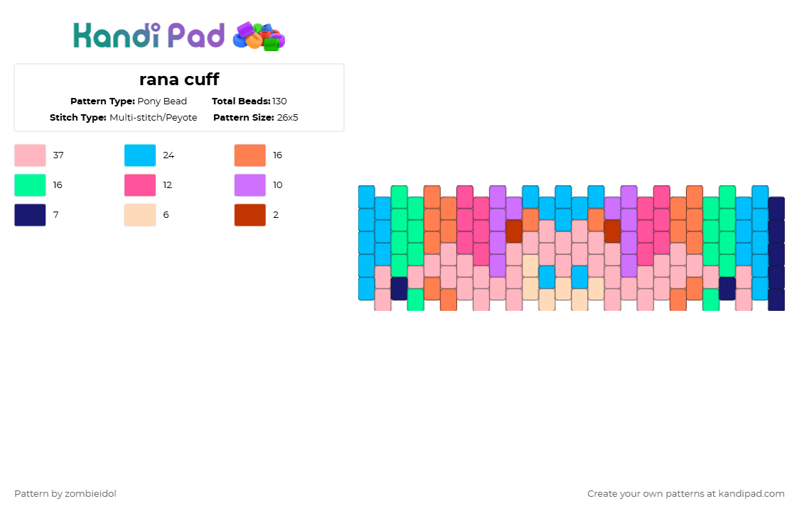 rana cuff - Pony Bead Pattern by zombieidol on Kandi Pad - light blue,pink,rana,vocaloid,rana vocaloid