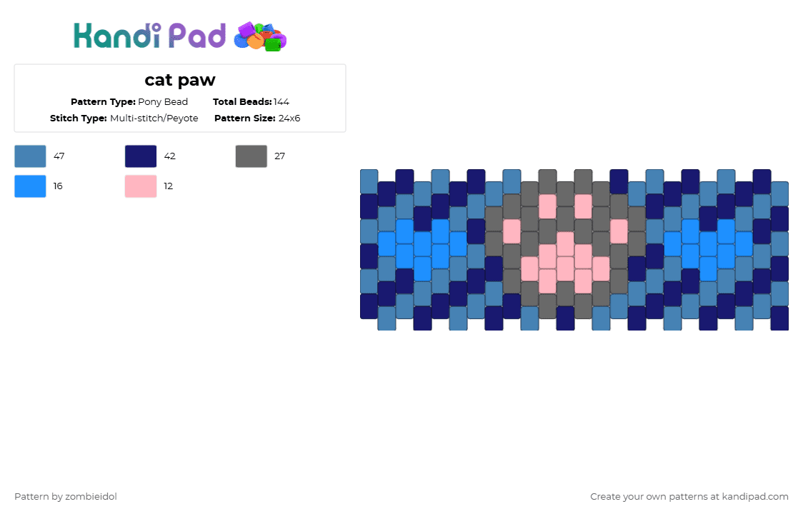 cat paw - Pony Bead Pattern by zombieidol on Kandi Pad - purple,blue,gray