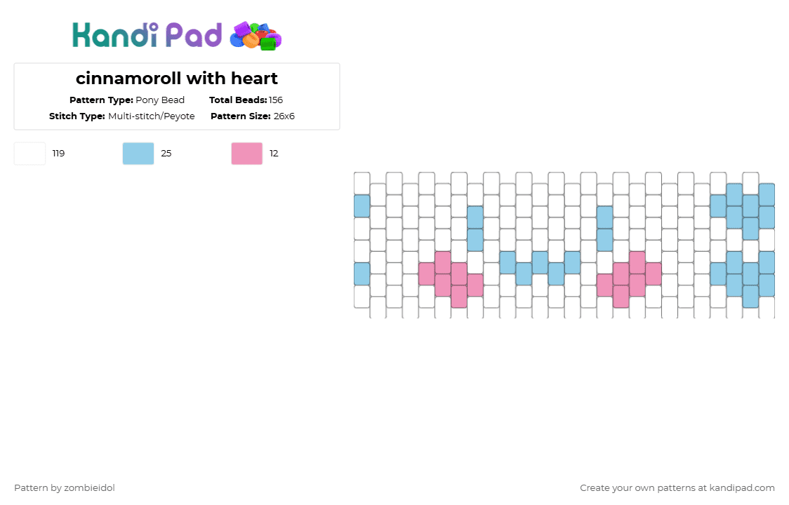 cinnamoroll with heart - Pony Bead Pattern by zombieidol on Kandi Pad - white,light blue,pink