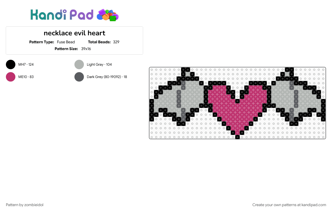 necklace evil heart - Fuse Bead Pattern by zombieidol on Kandi Pad - beige, pink