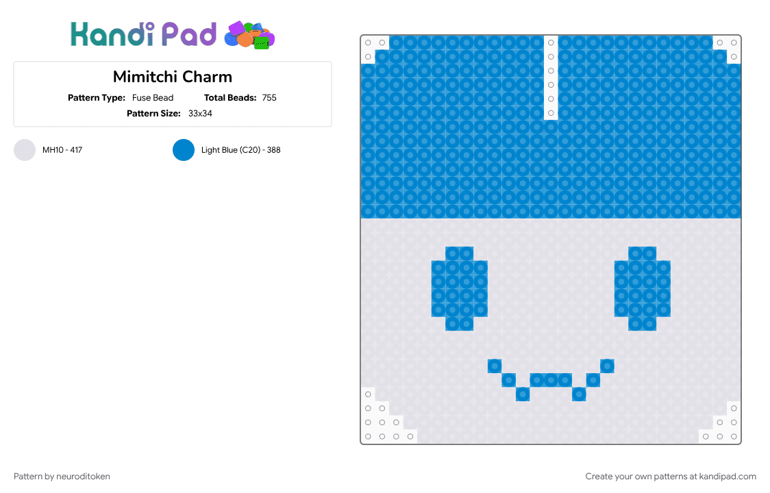 Mimitchi Charm - Fuse Bead Pattern by neuroditoken on Kandi Pad - blue, charm, mimitchi, tamagotchi, white
