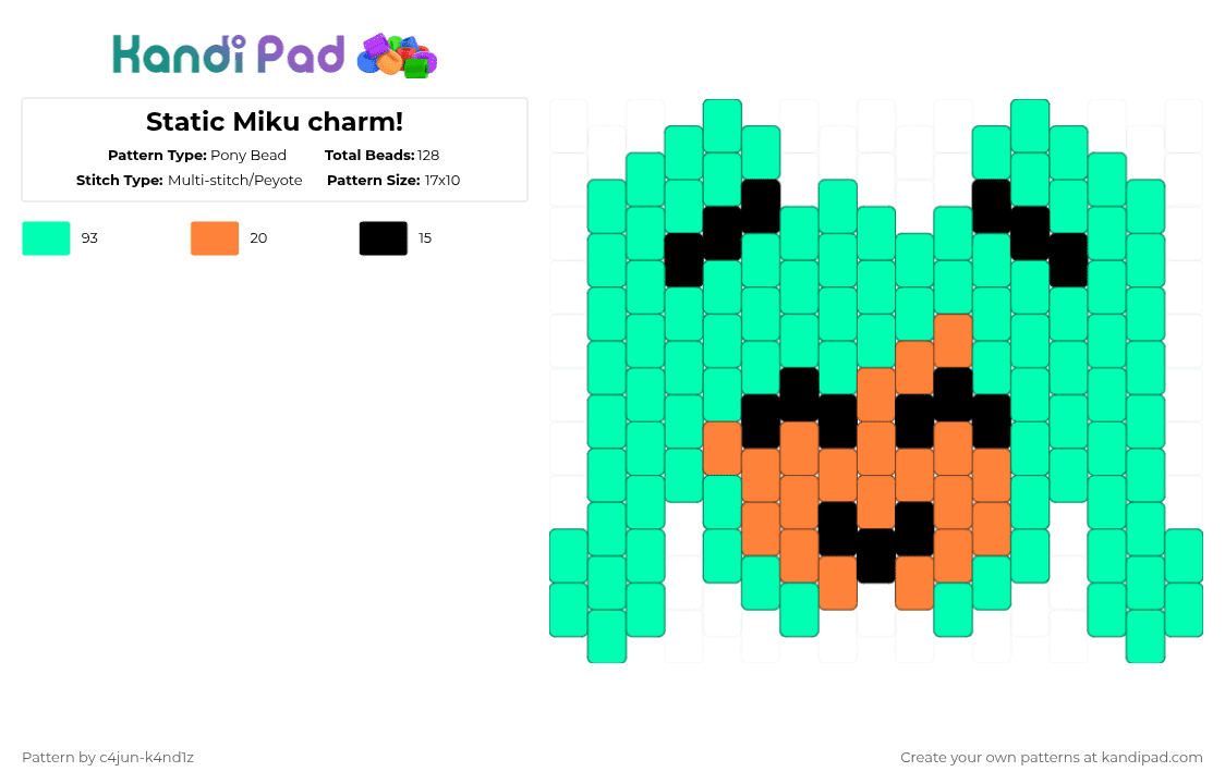 Static Miku charm! - Pony Bead Pattern by neuroditoken on Kandi Pad - teal,static,hatsune miku,miku,flavor foley,vocaloid,charm