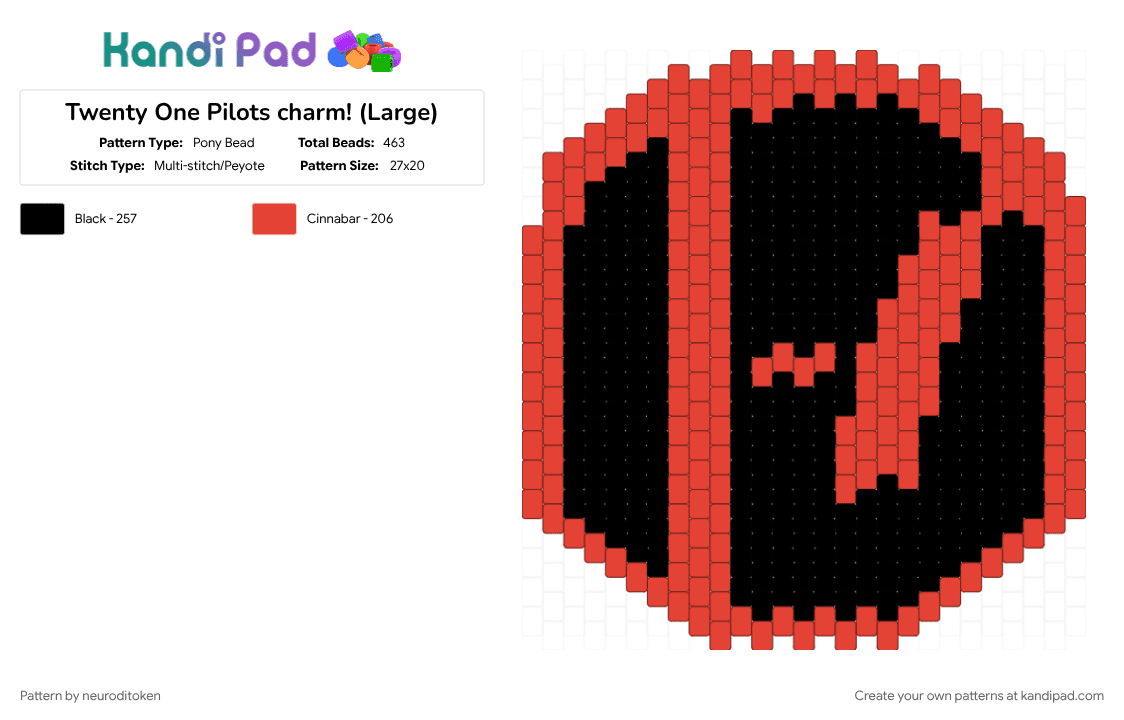Twenty One Pilots charm! (Large) - Pony Bead Pattern by neuroditoken on Kandi Pad - black, charm, logo, music, red, twenty one pilots