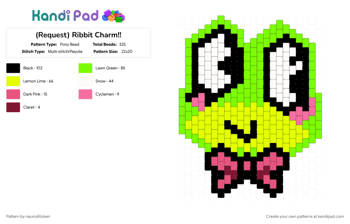 (Request) Ribbit Charm!! - Pony Bead Pattern by neuroditoken on Kandi Pad - 
