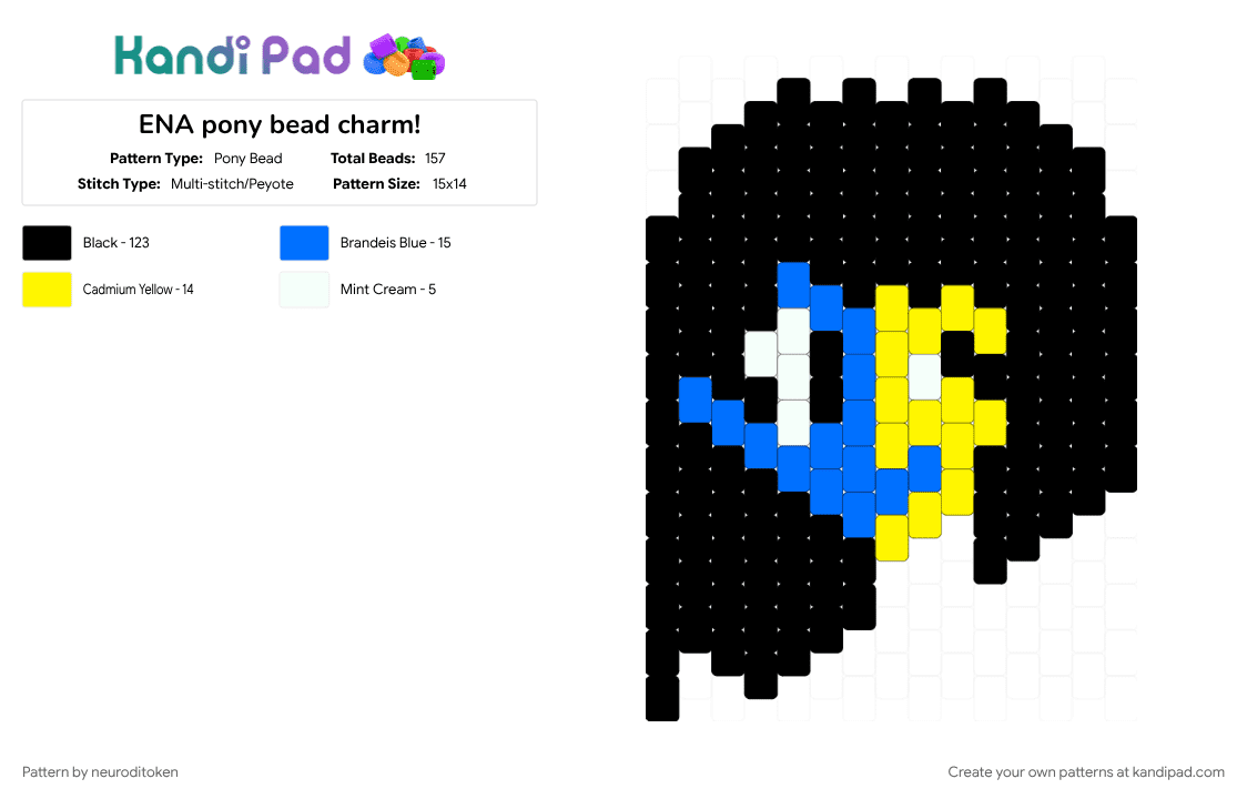 ENA pony bead charm! - Pony Bead Pattern by neuroditoken on Kandi Pad - black, blue, charm, ena, yellow