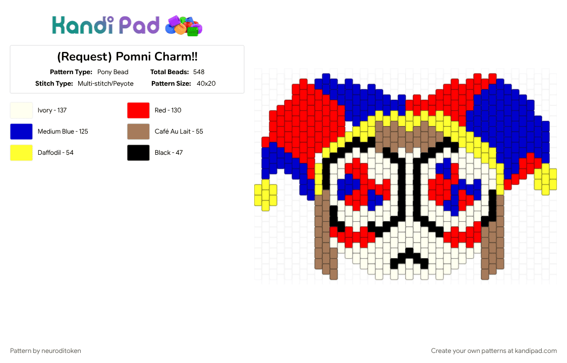 (Request) Pomni Charm!! - Pony Bead Pattern by neuroditoken on Kandi Pad - charm, pomni, purple, red, tadc