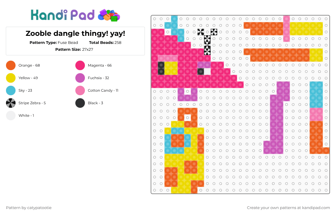 Zooble dangle thingy! yay! - Fuse Bead Pattern by catypatootie on Kandi Pad - pink,orange,zooble,dangle,tadc