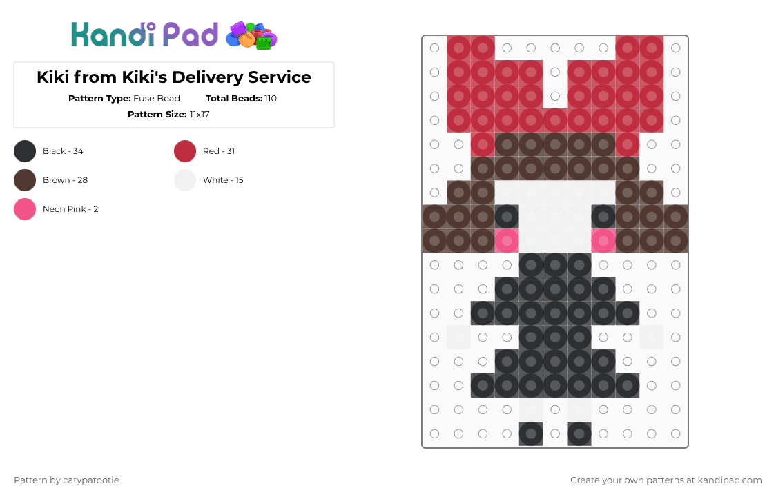 Kiki from Kiki\'s Delivery Service - Fuse Bead Pattern by catypatootie on Kandi Pad - brown,red,kiki fusebead anime