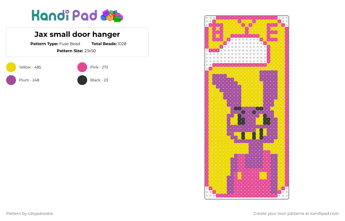 Jax small door hanger - Fuse Bead Pattern by catypatootie on Kandi Pad - pink,yellow,jax,hanger,tadc,bunny,do not enter,bye