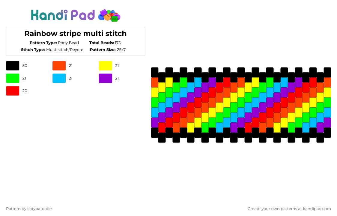 Rainbow stripe multi stitch - Pony Bead Pattern by catypatootie on Kandi Pad - red,stripe,rainbow,multistitch,gay,cuff