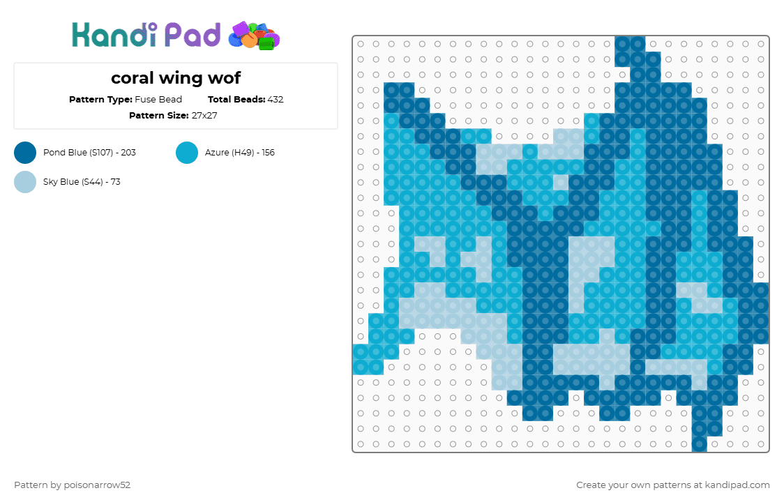 coral wing wof - Fuse Bead Pattern by poisonarrow52 on Kandi Pad - blue,light blue,coral,wof,seawing