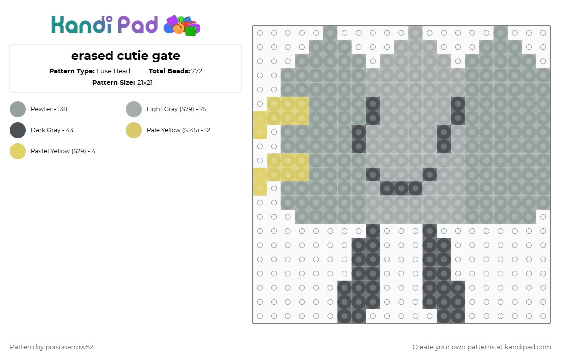 erased cutie gate - Fuse Bead Pattern by poisonarrow52 on Kandi Pad - gray,gaty,tpot,bfdi